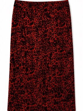 Red Leopard Print Midi Skirt